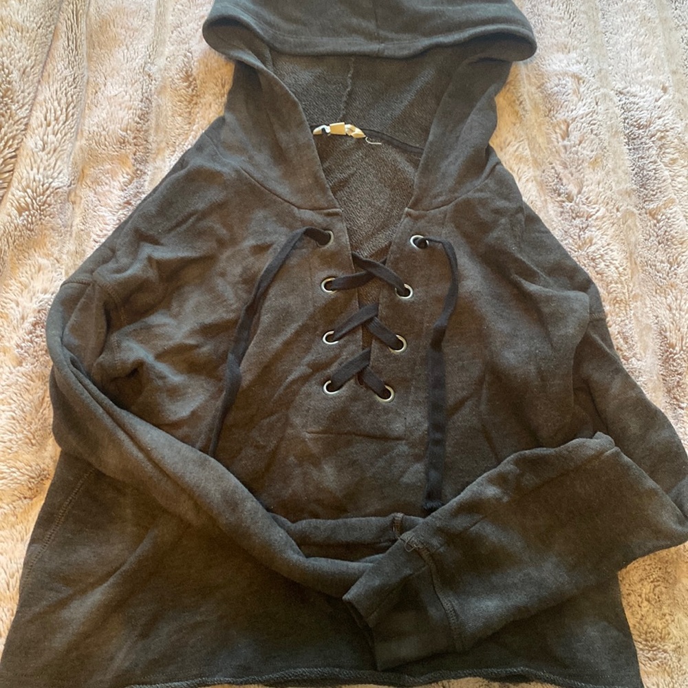 Gray laced up hoodie